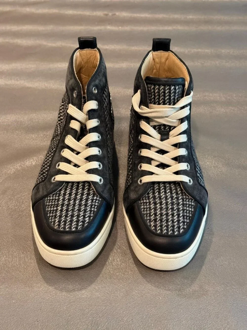 Christian Louboutin Men's Rantus Orlato Black Charbon Flat High-Top Sneakers